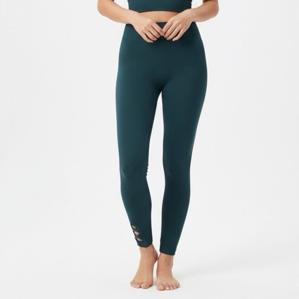 First Kick Maternity Women's Leggings One Size Jade Green Seamless Criss Cross